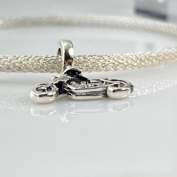 Silver with Black Enamel Motorcycle Dangle Charm - Picture 4 of 9